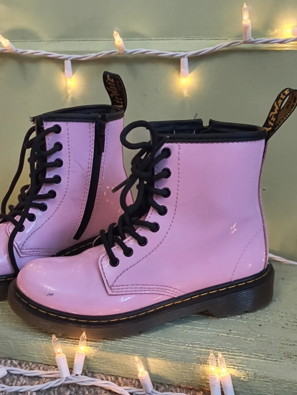 Kids Dr. Martens 1460 Patent Pink 🩷 Black 🖤 Air Wair Lace Zip Lamper Boots 2